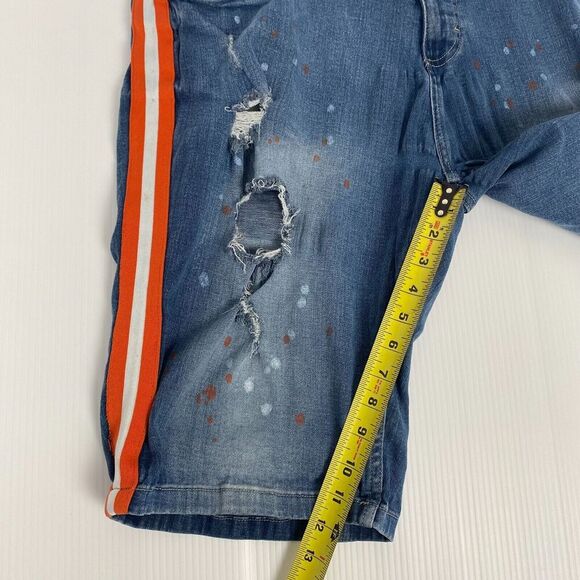 Spark Jean Shorts Mens SZ 42 Blue Medium‎ Wash Premium Denim Orange Stripe Jorts - Picture 6 of 14